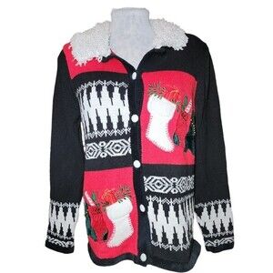 All‎ Points by Reference Point Vintage Christmas Cardigan Sweater Size M